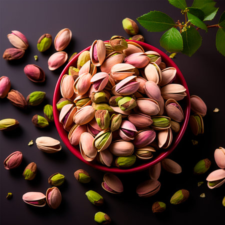 Scattering pistachio nuts, quick BIO snack AI generated imageの写真素材