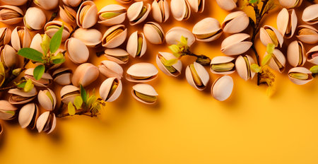 Scattering pistachio nuts, quick BIO snack AI generated imageの写真素材