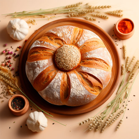 Homemade fresh sourdough bread, dark background AI generated image