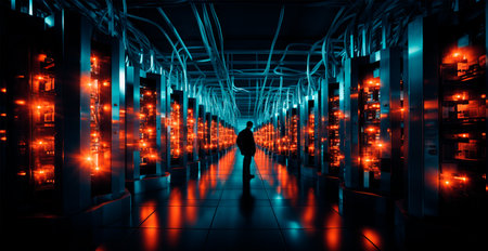 Network of connections in servers, data storage systems in data centers AI generated image