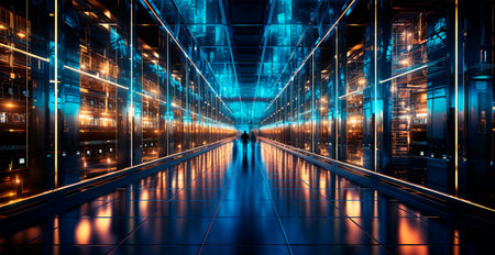 Network of connections in servers, data storage systems in data centers AI generated image