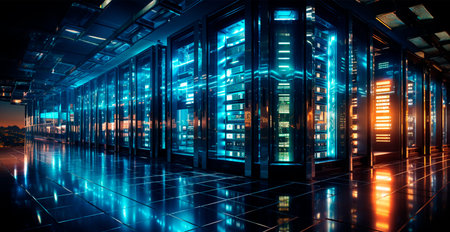 Network of connections in servers, data storage systems in data centers AI generated imageの写真素材