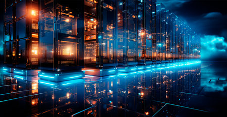 Network of connections in servers, data storage systems in data centers AI generated image