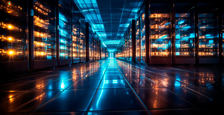 Network of connections in servers, data storage systems in data centers AI generated image