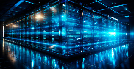Network of connections in servers, data storage systems in data centers AI generated image