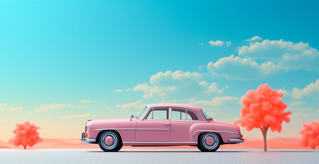 Retro car, bright light background AI generated imageの写真素材