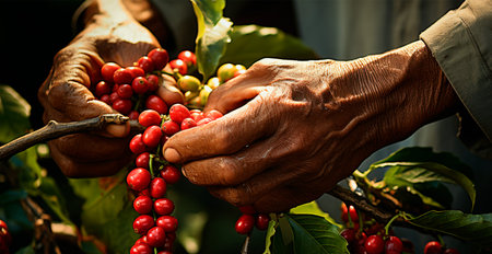 Coffee harvesting on a Brazilian plantation AI generated image