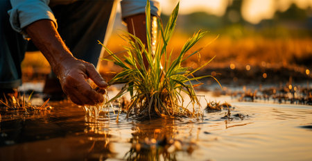 Rice harvesting on a plantation in Vietnam AI generated image