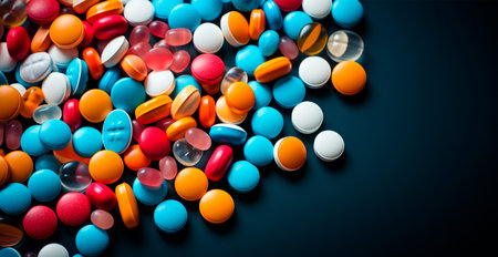 A scattering of different capsules and tablets AI generated image