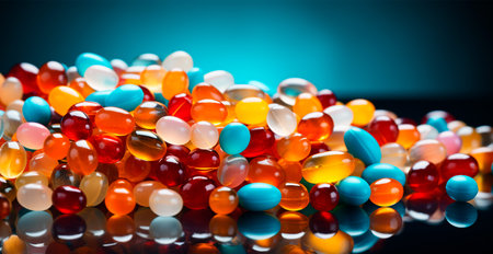 A scattering of different capsules and tablets AI generated image