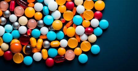 A scattering of different capsules and tablets AI generated image