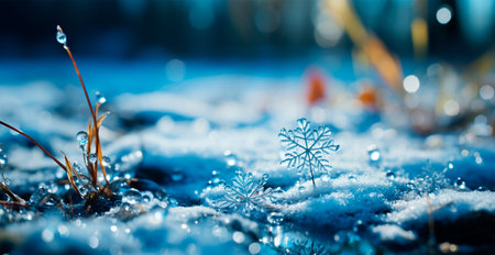 Winter frost, frosty snowflakes, cold weather AI generated image