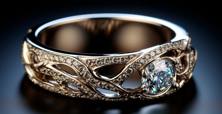 White gold ring with precious stones, 585 carat jewelry AI generated image