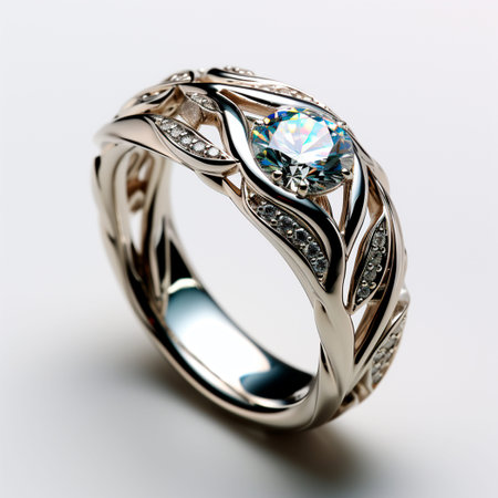 Platinum ring with precious stones, jewelry 850, 900, 950 AI generated image