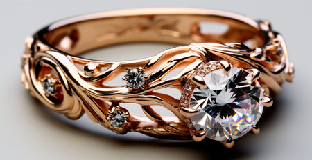 Yellow gold ring with precious stones, jewelry 585, 950 AI generated image