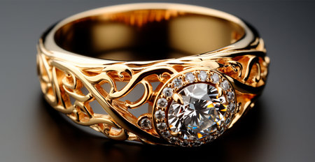 Yellow gold ring with precious stones, jewelry 585, 950 AI generated image