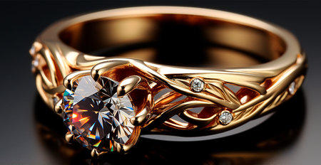Yellow gold ring with precious stones, jewelry 585, 950 AI generated image