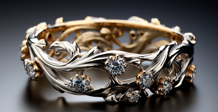 Yellow gold ring with precious stones, jewelry 585, 950 AI generated imageの写真素材