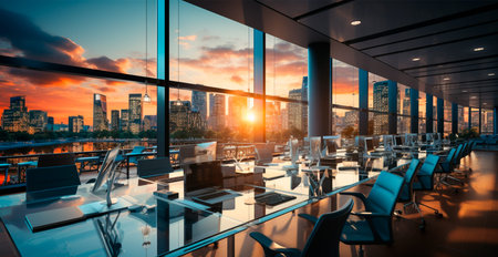 Spacious, bright office with panoramic windows AI generated image