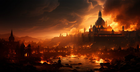 Destroyed burning city, Palestine on fire AI generated image