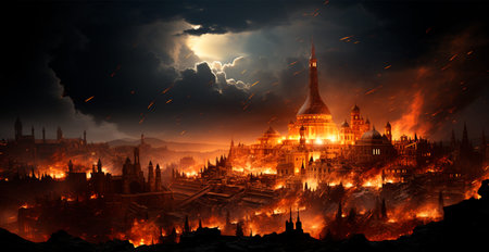 Destroyed burning city, Palestine on fire AI generated image
