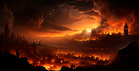 Destroyed burning city, Palestine on fire AI generated image