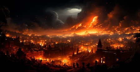 Destroyed burning city, Palestine on fire AI generated image