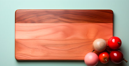 Wooden cutting board, place for cutting vegetables and fruits in the kitchen, preparing food AI generated imageの写真素材