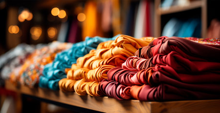 Clothing store, display cases and racks with clothes AI generated imageの写真素材