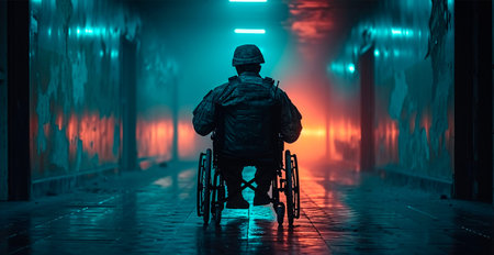 War, wounded soldiers, disabled male soldier AI generated imageの写真素材