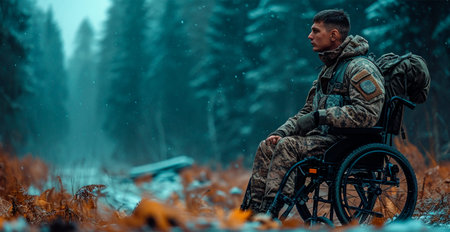 War, wounded soldiers, disabled male soldier AI generated image