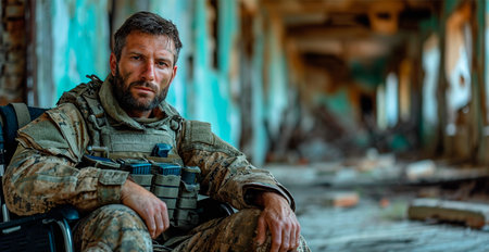 War, wounded soldiers, disabled male soldier AI generated image