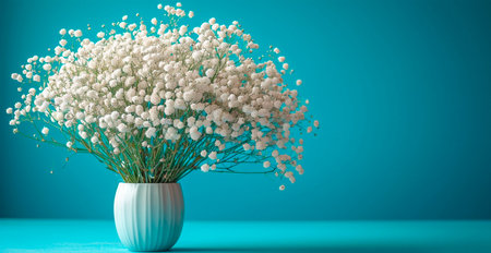 Bright floral bouquet of gypsophila on a blue background, festive mood AI Generated Imageの写真素材