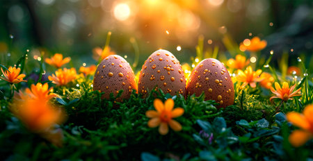 Easter eggs in the grass, holy holiday of Easter AI generated imageの写真素材