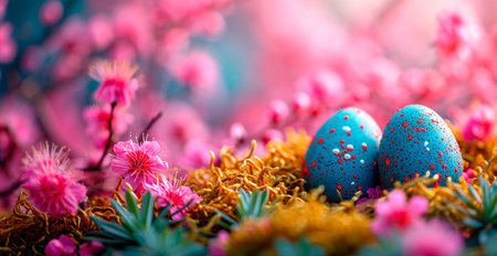 Easter eggs in the grass, holy holiday of Easter AI generated imageの写真素材