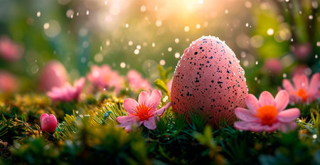 Easter eggs in the grass, holy holiday of Easter AI generated imageの写真素材