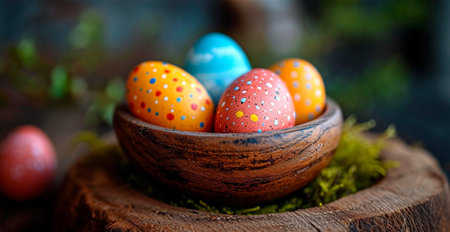 Easter eggs in the grass, holy holiday of Easter AI generated imageの写真素材