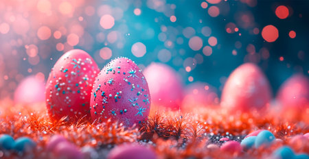 Easter eggs in the grass, holy holiday of Easter AI generated image