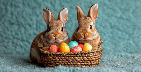 Easter bunny with a basket of Easter eggs, holy holiday of Easter AI generated image