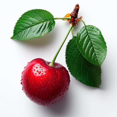 Fresh cherries on a white background AI generated image
