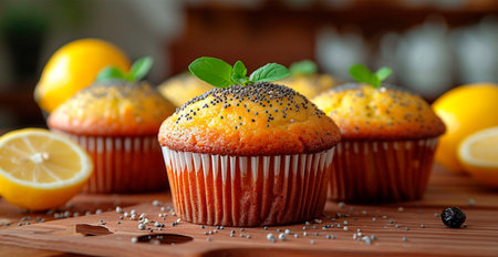 Poppy Lemon Diet Cupcakes AI generated imageの写真素材