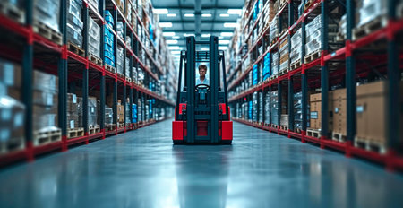Large warehouse, forklift, cargo transportation concept AI generated imageの写真素材