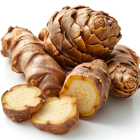 Green French artichoke, white isolated background AI generated image