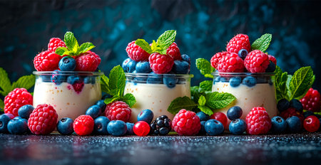 Yogurt with ripe fresh berries AI generated image