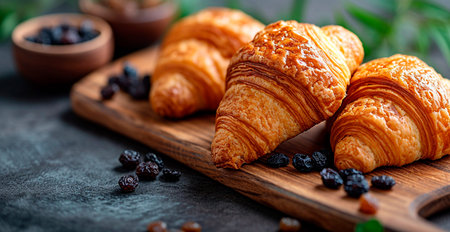 Freshly baked French Parisian croissants on white isolated background AI generated image