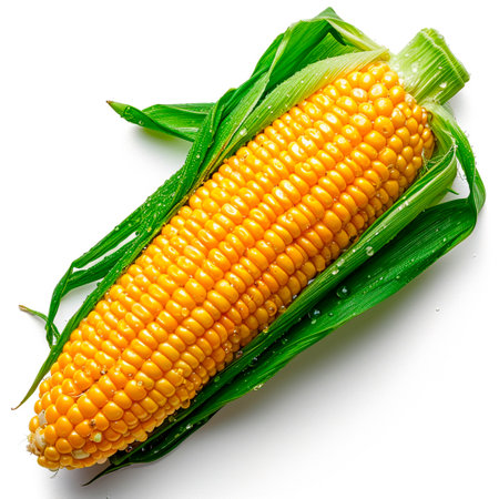 Fresh corn cobs on white isolated background AI generated imageの写真素材