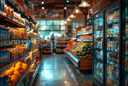 Grocery store, display cases with products AI generated imageの写真素材