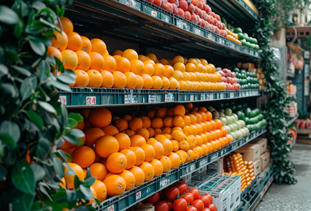 Grocery store, display cases with products AI generated imageの写真素材