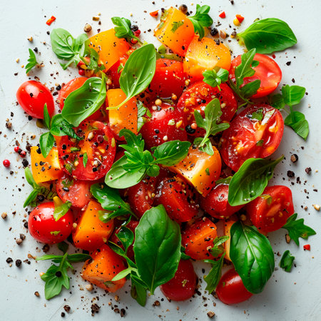 Vegetable salad on a white isolated background AI generated imageの写真素材