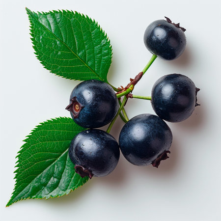 Black current berries on a white isolated background AI generated image
